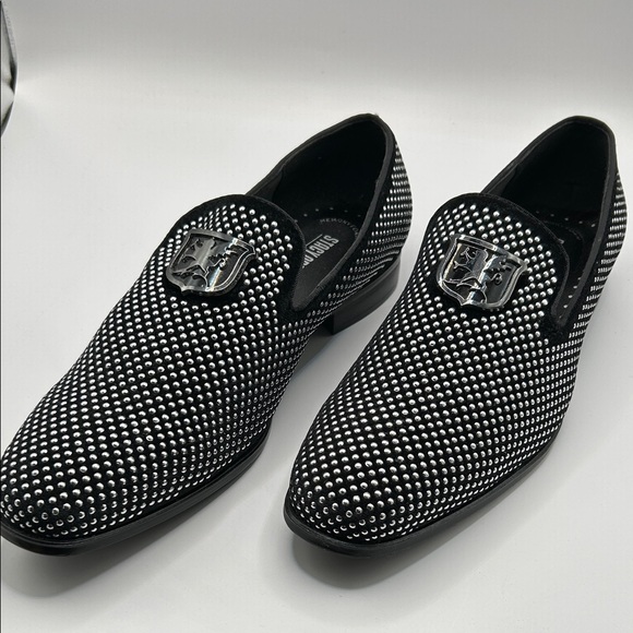 Stacy Adams Black and Silver Studded Loafers - Picture 4 of 7